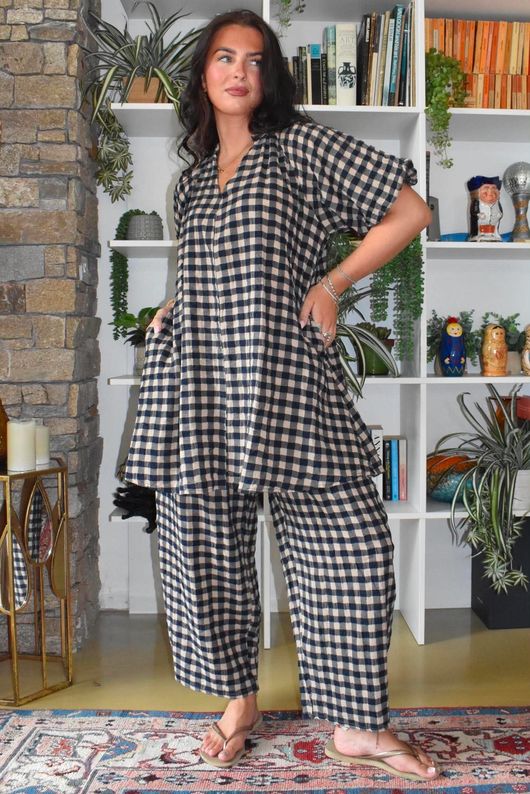 Bibi Gingham Pocket Tunic Navy